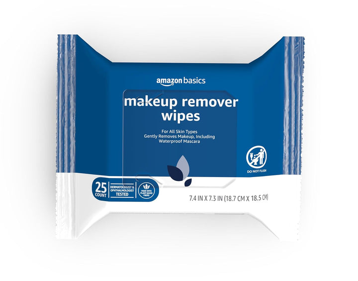 Makeup Remover Wipes, Gentle Cleansing, Dermatologist Tested, Fragrance-Free, Plant Based, Alcohol-Free, Removes Waterproof Mascara, 25 Count per Pack, Pack of 1