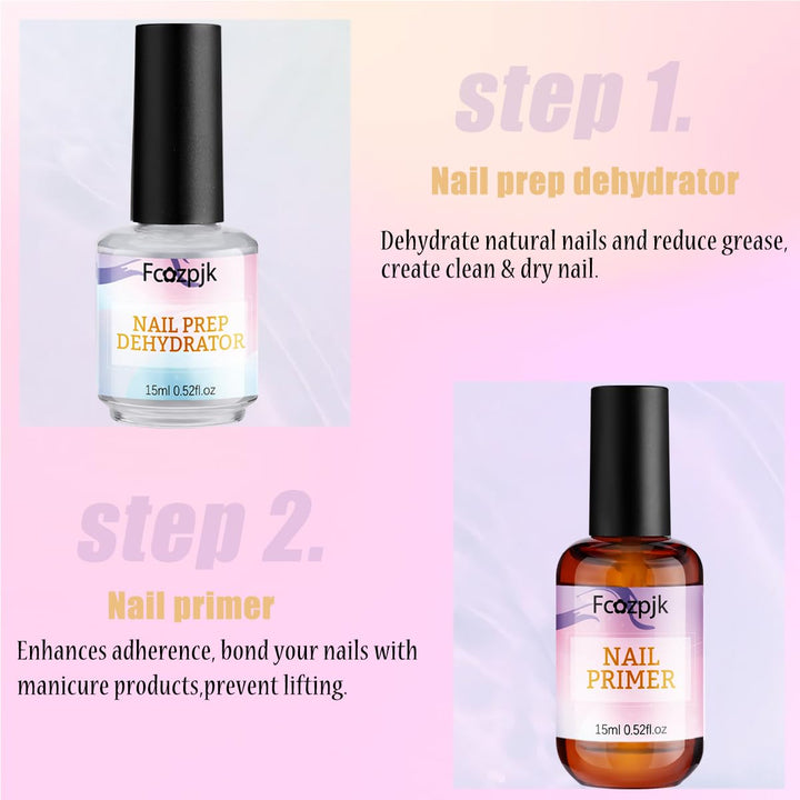 Nail Dehydrator and Nail Primer with Cuticle Oil Set, Air Dry Bonding Primer for Acrylic Nails No Lift, Acid-Free Prep Dehydrator, Natural Cuticle Oil for Nails, Manicure Accessories
