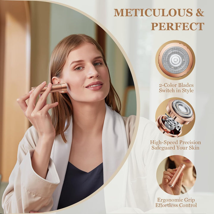 Facial Hair Removal for Women, Rechargeable Hair Removal Device, Painless Face Electric Razor/Shaver for Lip, Arms, Face, Peach Fuzz (Gold)