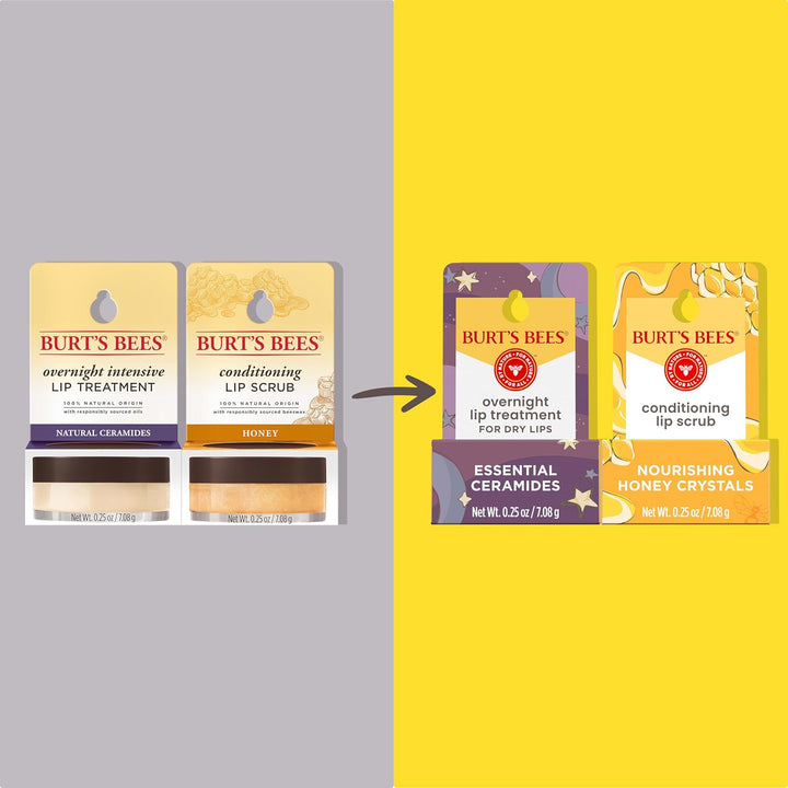 Conditioning Lip Scrub and Overnight Intensive Lip Treatment, with Ceramides, Exfoliates and Hydrates Lips 8 Hours, Natural Origin, 2 Jars, 0.25 Oz