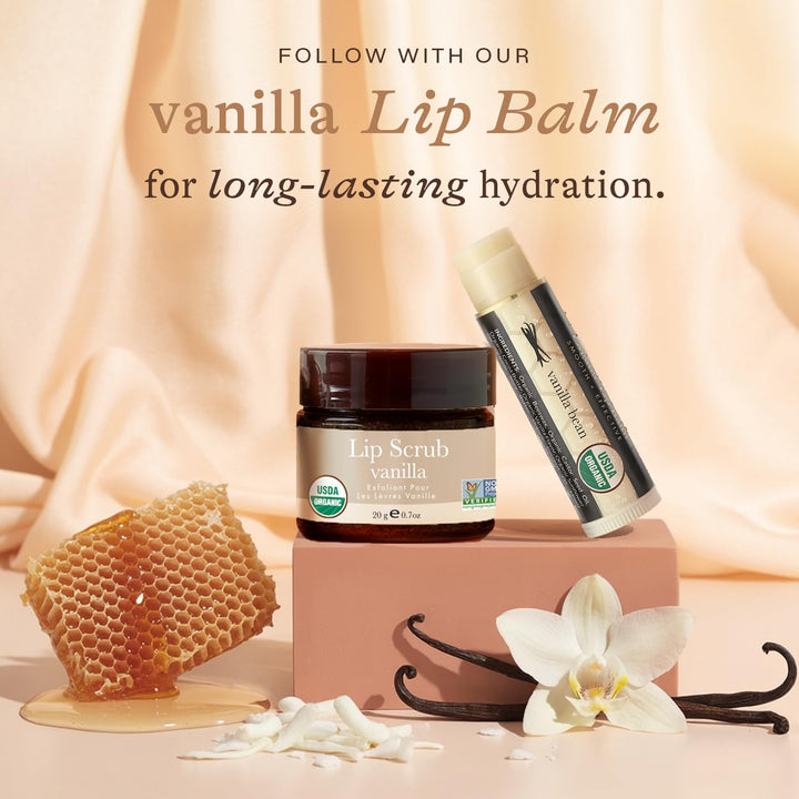 USDA Organic Lip Scrub Vanilla - USA Made with Natural Ingredients, Moisturizing Scrub Exfoliator for Dry Lips, Lip Sugar Scrubber Exfoliator for Smooth Lips, Small Beauty Gifts