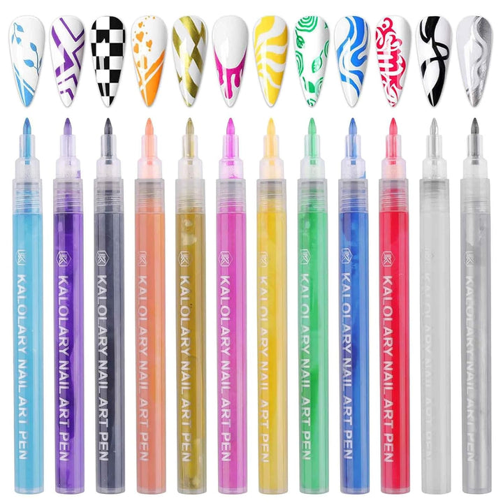 12 Color 3D Nail Art Pens Set,  0.5MM Nail Pens Nail Point Graffiti Dotting Pen Drawing Painting Liner Brush for DIY Nail Art Beauty Adorn Manicure Tools