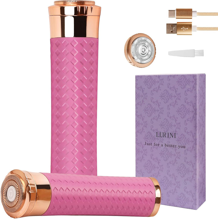 Facial Hair Removal for Women, Painless Rechargeable Hair Removal Device, Comes with 2 Replacement Heads, Portable Electric Shaver/Razor for Face, Chin, Upper Lip, Arms and Peach Fuzz (Purple)