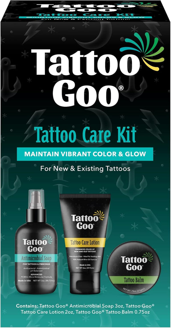 Aftercare Kit Includes Antimicrobial Soap, Balm, and Lotion, Tattoo Care for Color Enhancement + Quick Healing - Cruelty-Free, Petroleum-Free, Tattoo Artist Gifts (3 Piece Set)
