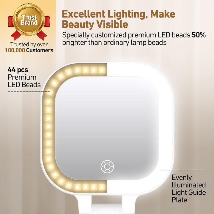 Travel Mirror with Light, 1X/30X Magnifying Mirror with 3 Color Lights and Adjustable Brightness, 4.5X3.9 Inch Small Compact Hangable Hand Pocket 3 Way Mirrors, Comes with Tweezer