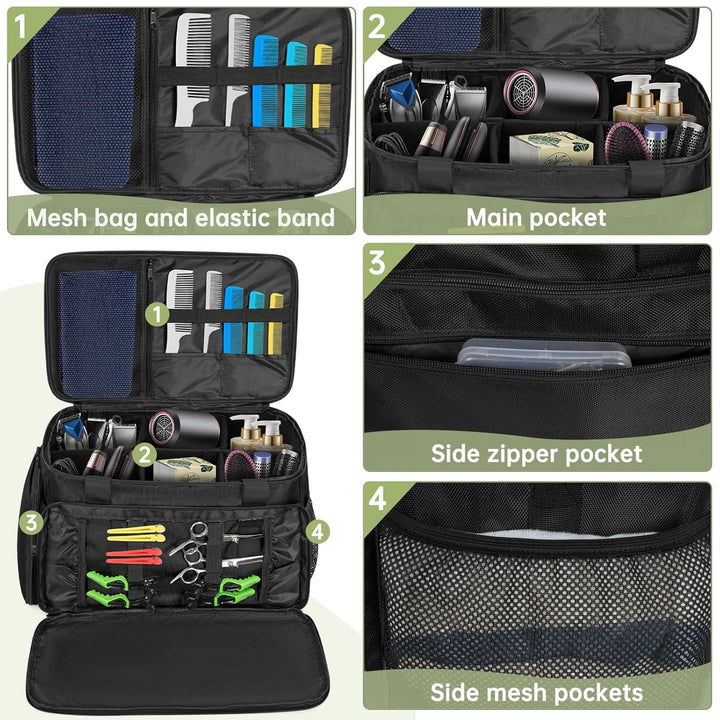 Large Capacity Hairdresser Bag with Adjustable Dividers, Barber Carrying Bag Barber Travel Case Organizer for Clippers and Supplies, Holds Various Hair Cutting Tools