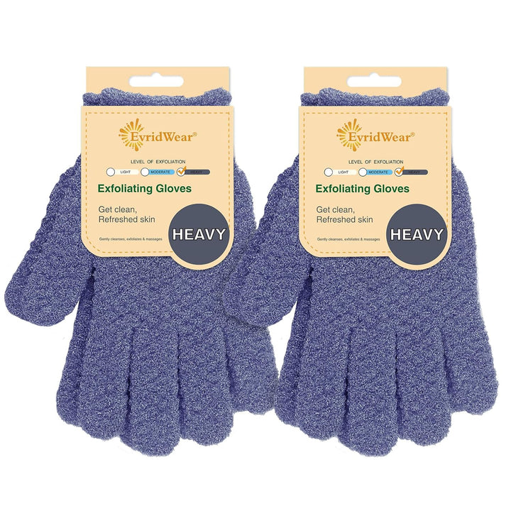 Exfoliating Dual Texture Bath Gloves for Shower, Spa, Massage and Body Scrubs, Dead Skin Cell Remover, Gloves with Hanging Loop (1 Pair Heavy Glove)