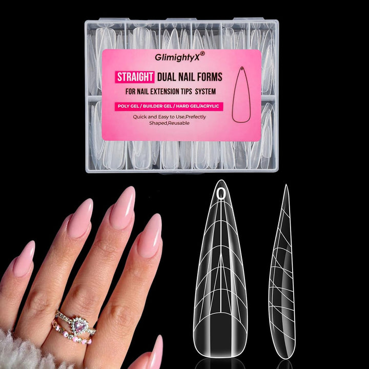 Straight Flat Polygel Nail Forms for Finger and Toes, Pre-Etched No File Dual Forms Molds for Large Wider Normal Petite Finger &Toe Nail Beds,16 Sizes 000 to 13