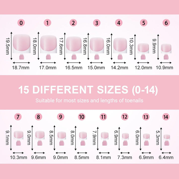 Toe Nail Press Ons, French Tips Toe Press on Nails, 150Pcs Square Pre-Designed Soft Gel Thick False Toenail Extension, Berry Pink Full Cover Acrylic for DIY 15 Sizes