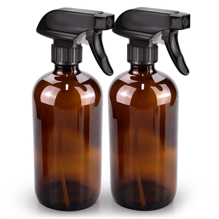 Glass Spray Bottle, Amber Glass Spray Bottle Set & Accessories Refillable for Plants Window Cleaners Aromatherapy Facial Hydration Watering Flowers Hair Care (2 Pack/16 Oz) (Amber)