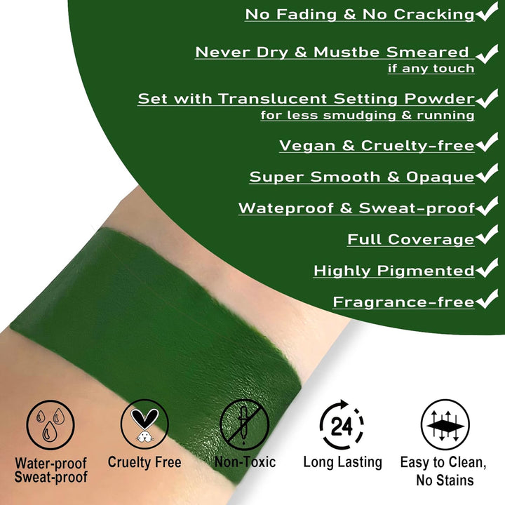 Witch Green Face Paint Stick, Face Painting Kit, Dark Green Cream SFX Makeup Foundation, Professional Body Paint for St. Patrick'S Day, Halloween Costume Party, Grinch Hulk Monster Makeup