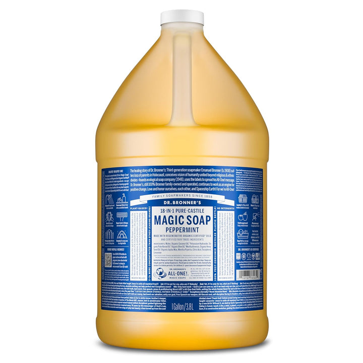 Pure-Castile Magic Liquid Soap - Made with Regenerative Organic Certified Oils- 18-In-1 Uses for Face, Body, Hand, Hair, Laundry & More- Vegan, Non-Gmo- Body Wash- Peppermint,32Oz