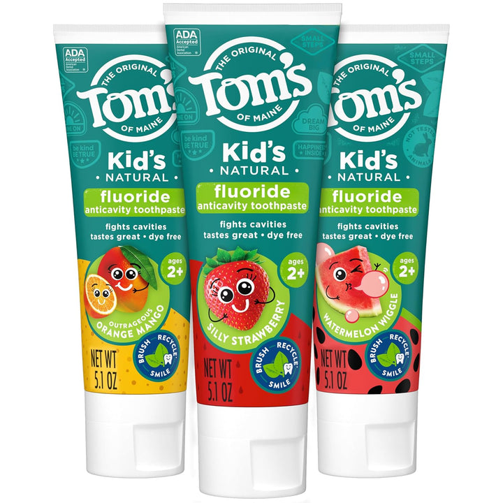 ADA Approved Fluoride Kids Toothpaste, Natural Toothpaste, Dye Free, No Artificial Preservatives, Silly Strawberry, 5.1 Oz. 3-Pack (Packaging May Vary)