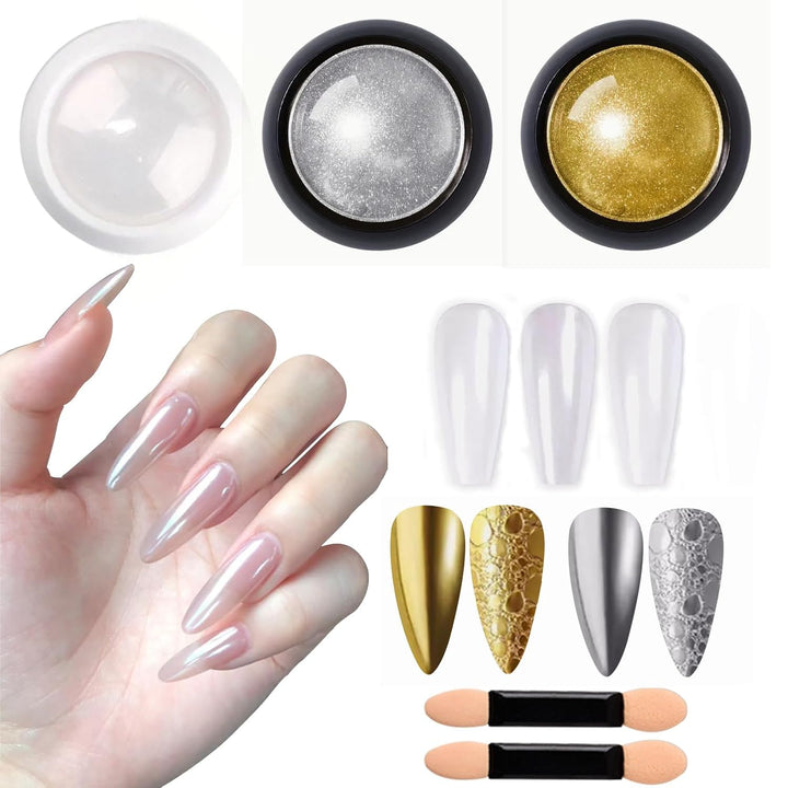 Holographic Mirror Gold Nail Chrome Powder Effect Metallic Dust Sequins UV Gel Gold Chrome Nail Powder Pigment for Nail Art Decoration, Gold Chrome Powder for Nails