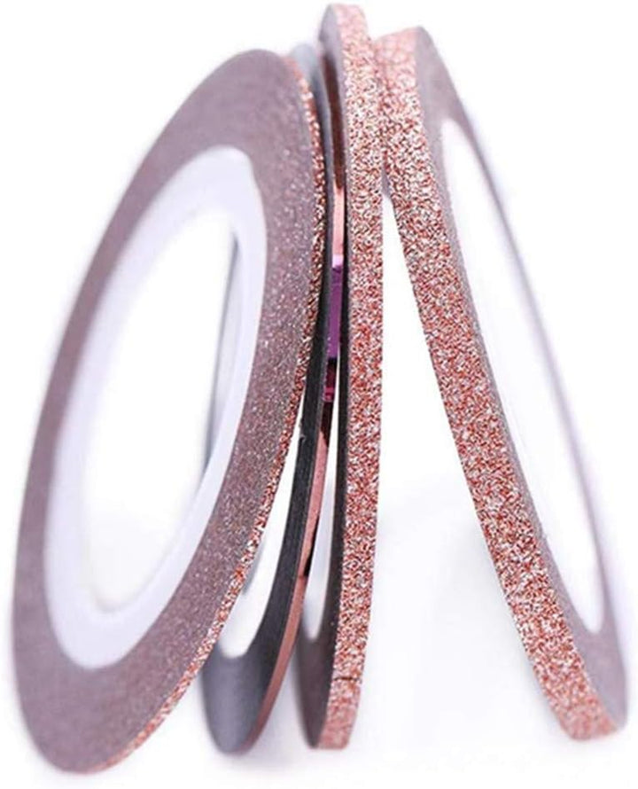 Rose Gold Nail Striping Tape, 8 Rolls, Matte Texture, Glitter, DIY Nail Art Decorations