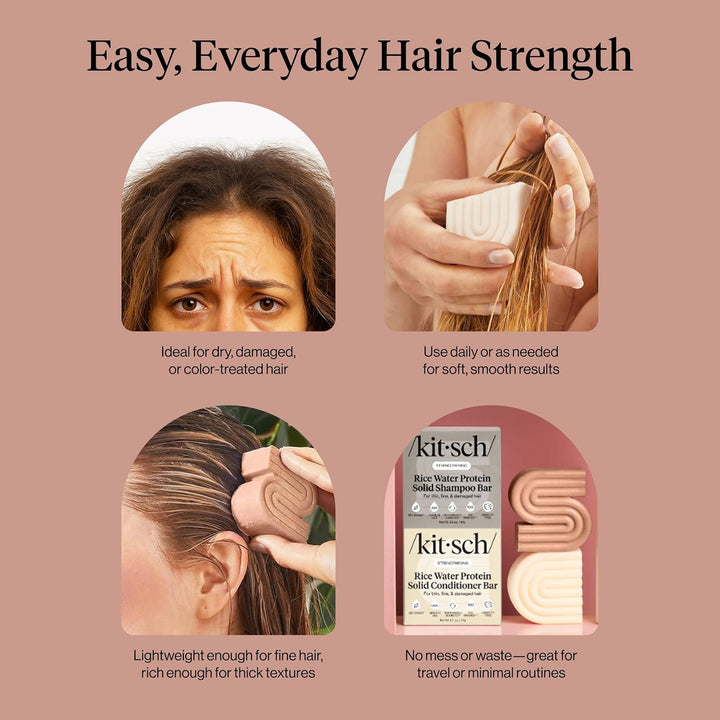 Rice Water Protein Solid Shampoo and Conditioner Set for Hair Growth – Strengthening Hair Care Duo W/Rice Protein & Vitamins for Damage Repair – Paraben, Sulfate & Silicone Free, Made in USA