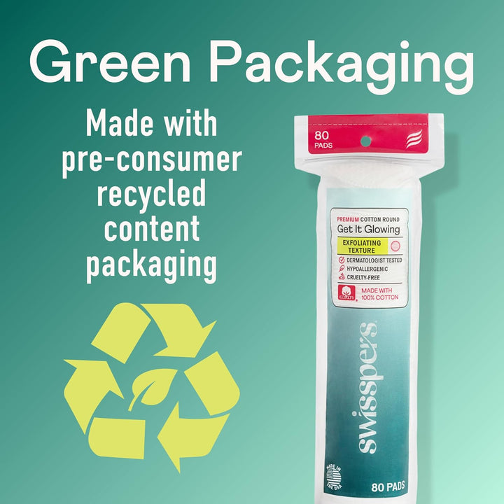 Premium Exfoliating Rounds, 2 Distinct Raised Textured Surface, Cotton Facial Pads, 80 Count Re-Closable Bag