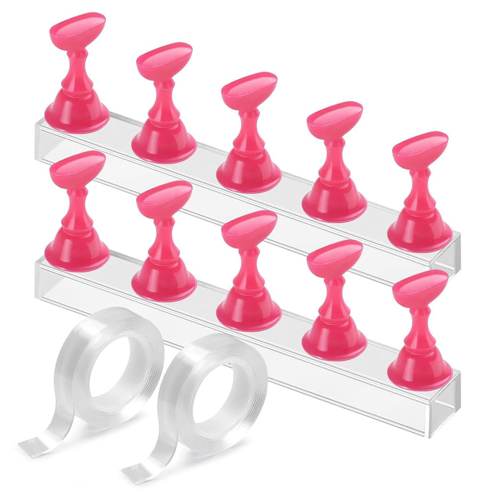 Nail Stand Acrylic Nail Art Display Stand Practice Nail Holder for Painting Nails Magnetic Practice Stands with Double-Sided Tape for DIY Salon Supplies (Silver)