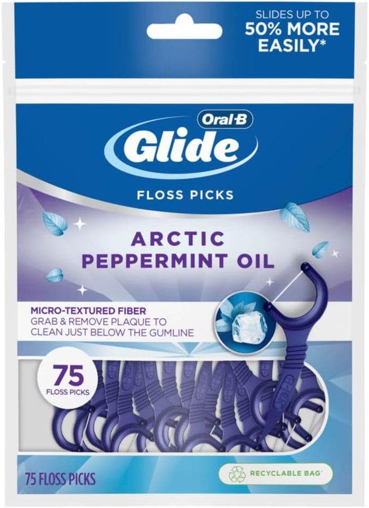 Glide Peppermint Dental Floss Picks with Arctic Peppermint Oil Flavor, 75 Count, Pack of 3