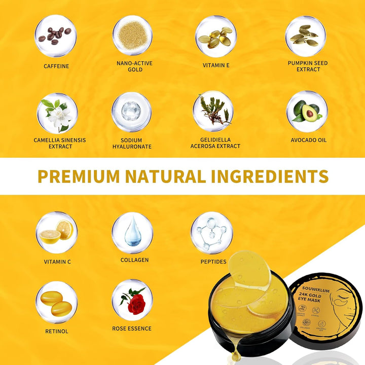 Under Eye Patches for Puffy Eyes 70PCS, 24K Gold Eye Mask for Dark Circles and Puffiness, under Eye Mask Patches Skincare, Eye Gel Pads, Eye Patches for Wrinkles, Puffy Eyes Bags Treatment Women Men