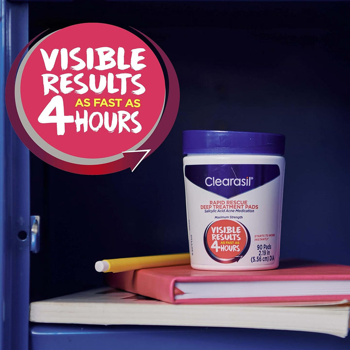 Rapid Rescue Deep Treatment Acne Face Pads, Maximum Strenght with 2% Salicylic Acid Acne Treatment Medicine, 90 Count