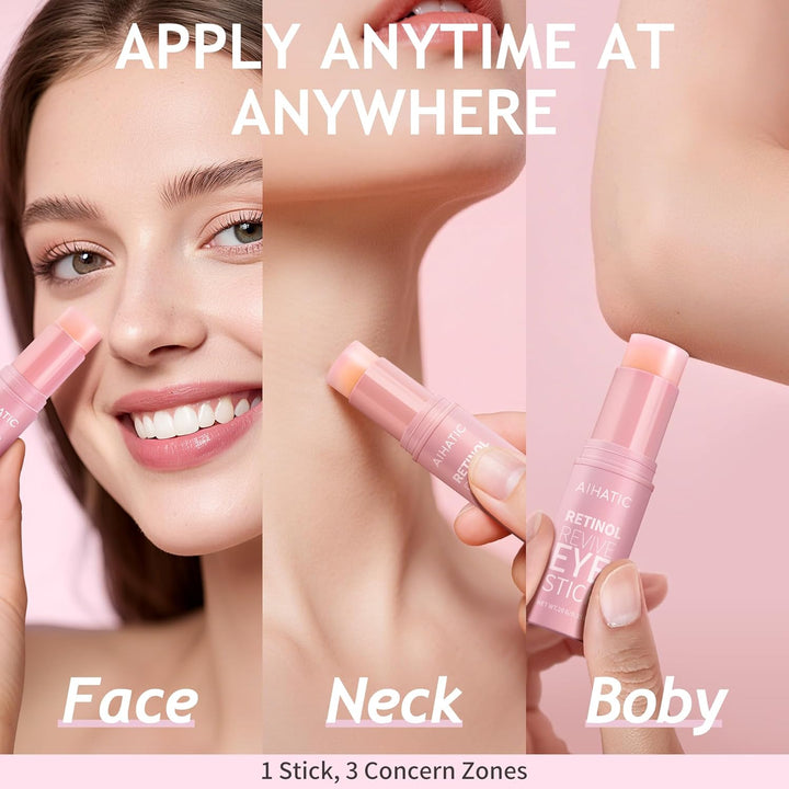 Retinol & Caffeine Eye Balm Stick - Dark Circles Relief & Depuffing Treatment, Hyaluronic Acid + Collagen, Gentle under Eye Cream for Sensitive Skin, Hydrates & Smooths Fine Lines, 0.35Oz/10G