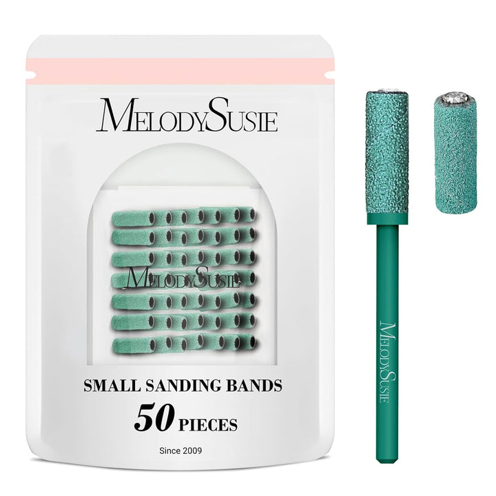 50 Pcs Nail Drill Bits Small Sanding Bands with 3.1Mm Mandrel Bit, 180 Fine Grit Nail File for Acrylic Nails Gel Manicures and Pedicure, Pink