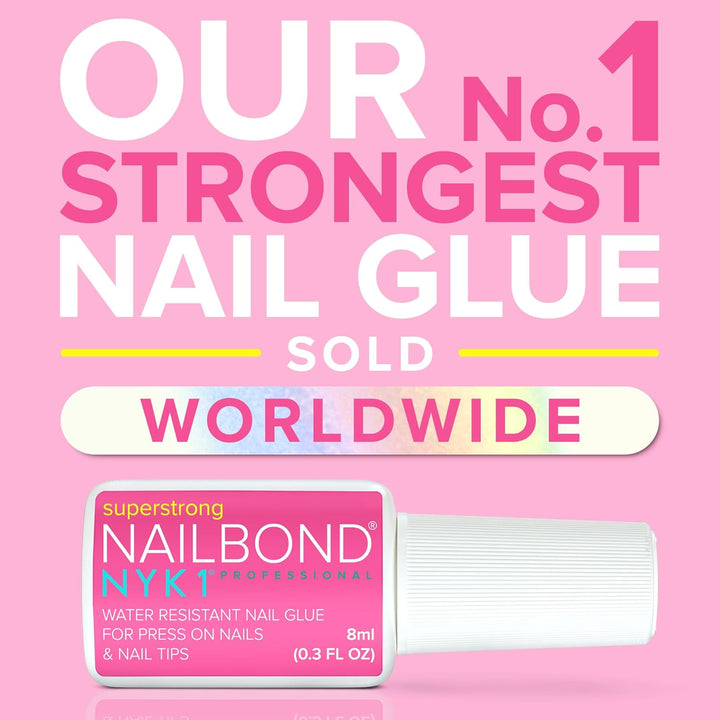 Super Strong Nail Glue for Press on Nails, Nail Tips & Acrylic Fake Nails (8Ml)  Nailbond Brush on Glue for Press Ons, Tips & Acrylics - Long Lasting, Maximum Strength, Mess-Free Application