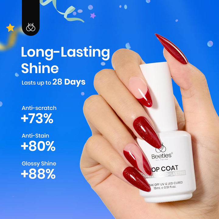 Beetles Extra Glossy Gel Top Coat - 15Ml Clear Glossy No Wipe Top Coat Gel Nail Polish High Shine Long Lasting Nail Surface Protection Manicure Fall Nail Gifts for Women