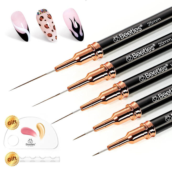 Beetles Nail Art Pens Brushes, 5Pcs Nail Art Liner Brushes Set Painting Nail Dotting Drawing Tool for Long Lines, Details, Fine Drawing Sizes 7/11/15/20/25Mm Gift for Women