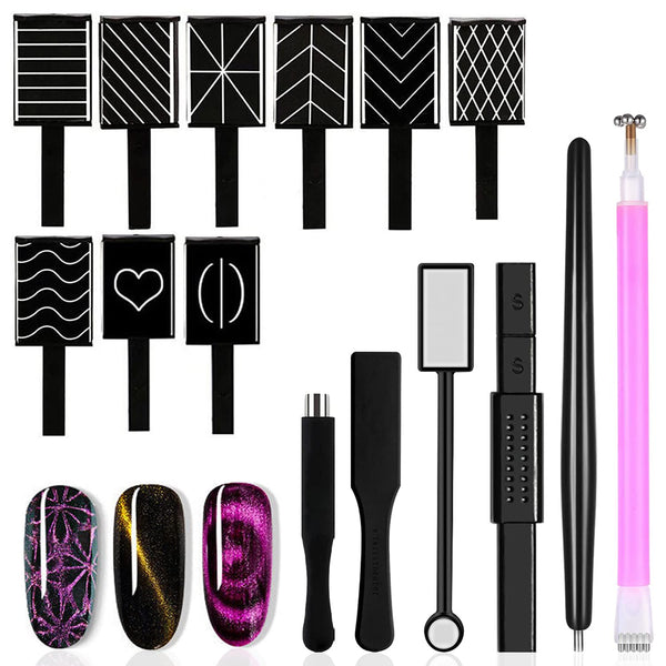 15Pcs Nail Magnet Set Cat Eye Gel Nail Polish Magnet Wand Magnetic Nail Polish Cat Eye Magnet for Nails Cat Eye Magnets Sticks Nail Design Tools Nail Art