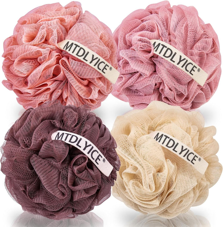 Loofah Sponge, XXL Large Loofah 100G 4 Pack, Bath Sponge Soft Mesh Shower Loofah for Men, Body Scrub, Shower Pouf Bath Accessories, for Body Wash, Soap (Blue Gray)