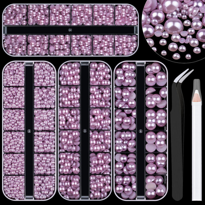 Nail Art Flat Back Half round Pearl Kits 3, Mixed Sizes 6000 Pcs White Small Pearls for Nails with Picking Tools for Graduation Cap Decorations Home DIY Body Face Craft Salon Use