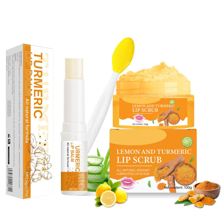 Turmeric Lemon Lip Scrub with Brush, Lip Scrubber Exfoliator for Dark Lips, Dry, Chapped Lips, Reduce Fine Lines, Natural Nourish Sugar Lip Scrub with Aloe Vera, Deep Hydration Moisturization 100G