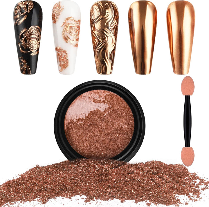 2 Jars Chrome Nail Powder White and Gold Pearl,Iridescent Aurora Powder Metallic Mirror Effect Pigment Pearlescent Mermaid Pearl Glitter Dust Kit (White and Gold)