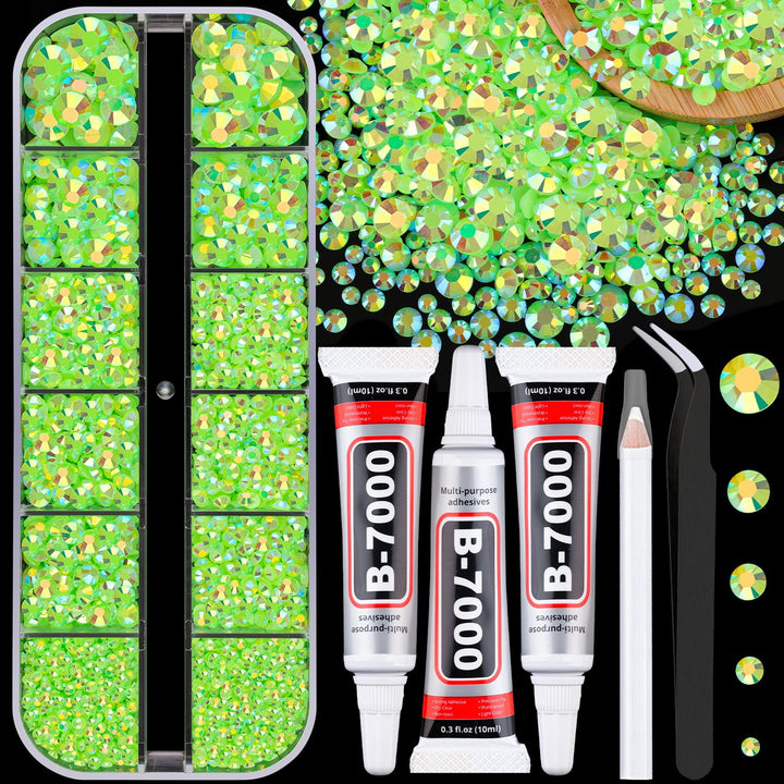 30000Pcs Resin Jelly Rhinestones for Bedazzling, Multicolor 3Mm Flatback Gems for Diamond Art, Bedazzler Kit with 3Pcs 10Ml B7000 Jewelry Glue for Nail Art Crafting Book Makeup