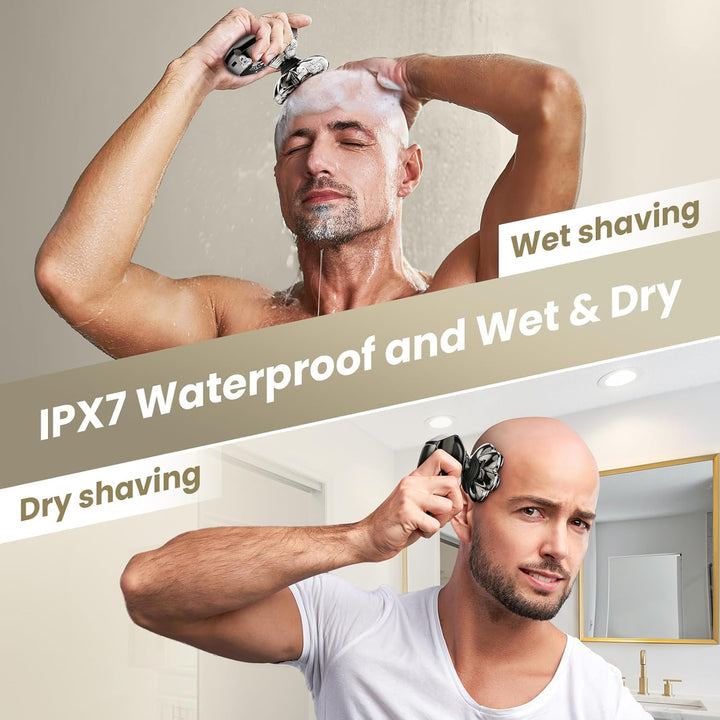7D Head Shavers for Bald Men,  Detachable Head Shaver LED Display Dry Wet Bald Head Razor, IPX7 Waterproof Head Shavers with Type-C Charge