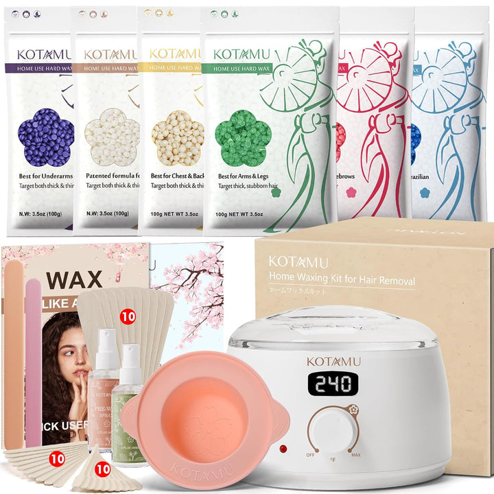Wax Kit Pink Digital Hair Removal Waxing Kit for Women & Men Hot Wax Warmer Pot for Face, Eyebrow, Body, Brazilian, Bikini, Sensitive Skin Waxing Machine with 25 Accessories for Home Salon