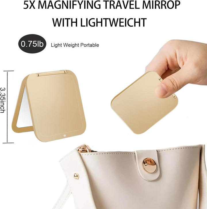 Small Compact Mirror for Purse,5X/1X Travel Magnifying Mirror for Women, Makeup Mirror for Girls, Portable Ultra Slim Pocket Mirror