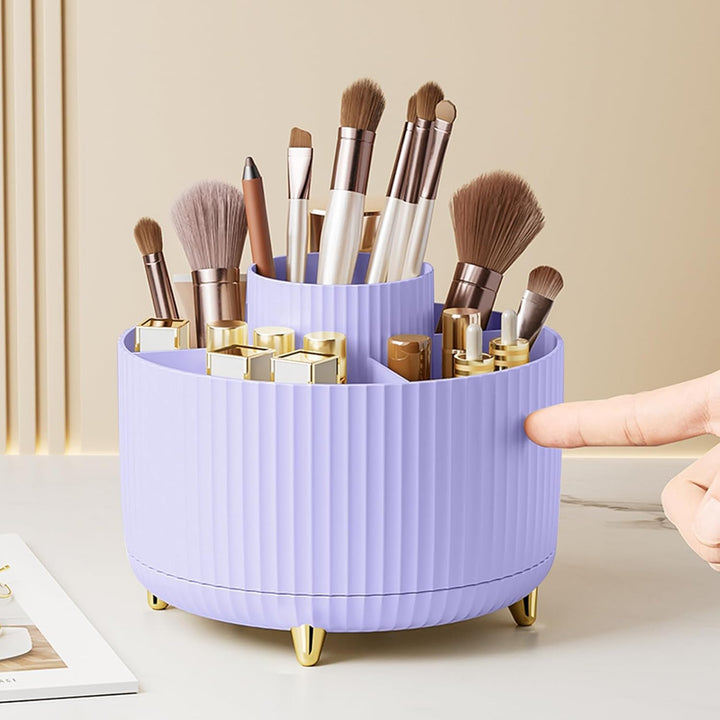 Makeup Brush Holder Organizer,360° Rotating Makeup Brush Organizer,5 Slot Make up Brushes Cup for Cosmetics, Nail Polish, Art Supply, Bathroom Vanity Desktop Organizer - White