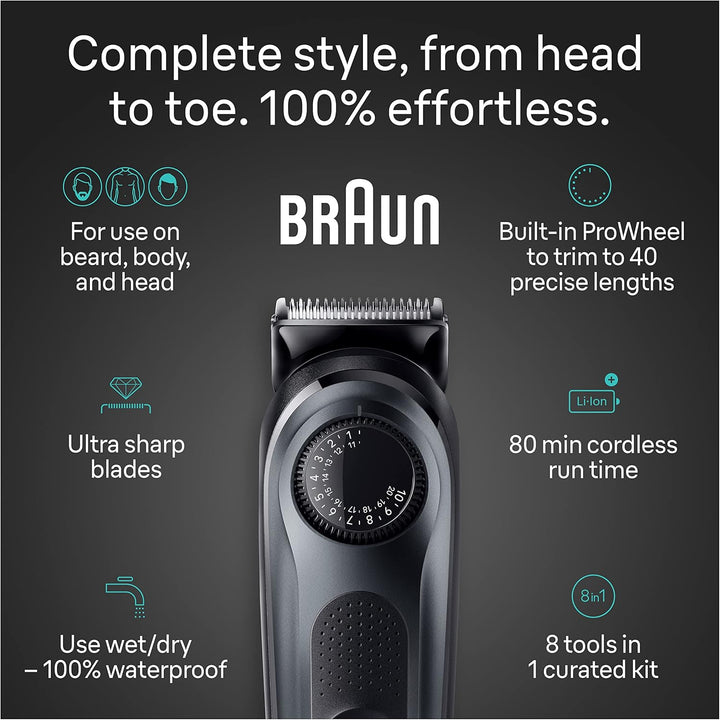 All-In-One Style Kit Series 5 5471, 8-In-1 Trimmer for Men with Beard Trimmer, Body Trimmer for Manscaping, Hair Clippers & More, Ultra-Sharp Blade, 40 Length Settings, Waterproof