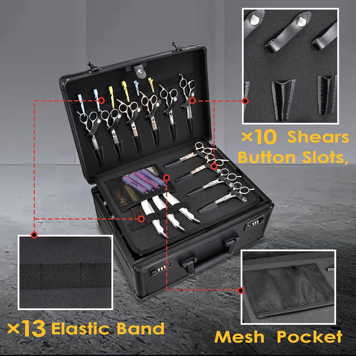 Barber Case with Clippers Sliding Tray, Profesional Barbers Briefcase Tool Case, Barber Cases for Clippers and Supplies, Hair Scissors Trimmer Organizer, Salon Grooming Hard Travel Suitcase