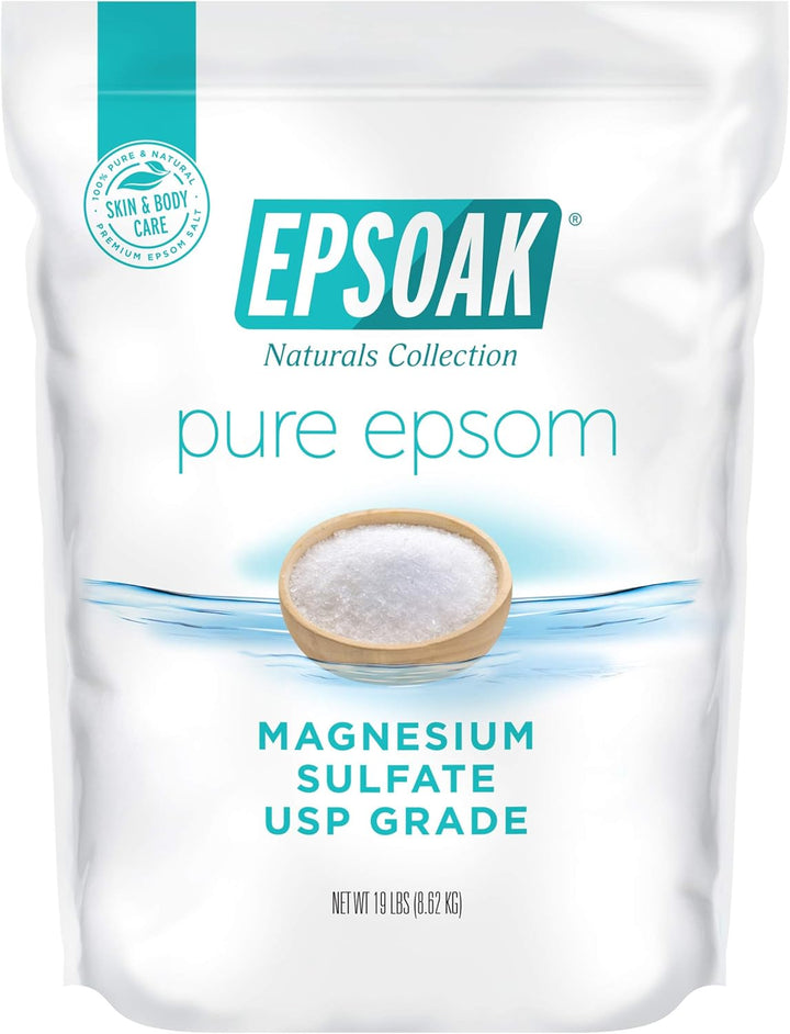 Epsom Salt 19 Lb. Magnesium Sulfate USP, Resealable Epsom Salt Bulk Bags Unscented, Made in the USA, Cruelty-Free Certified