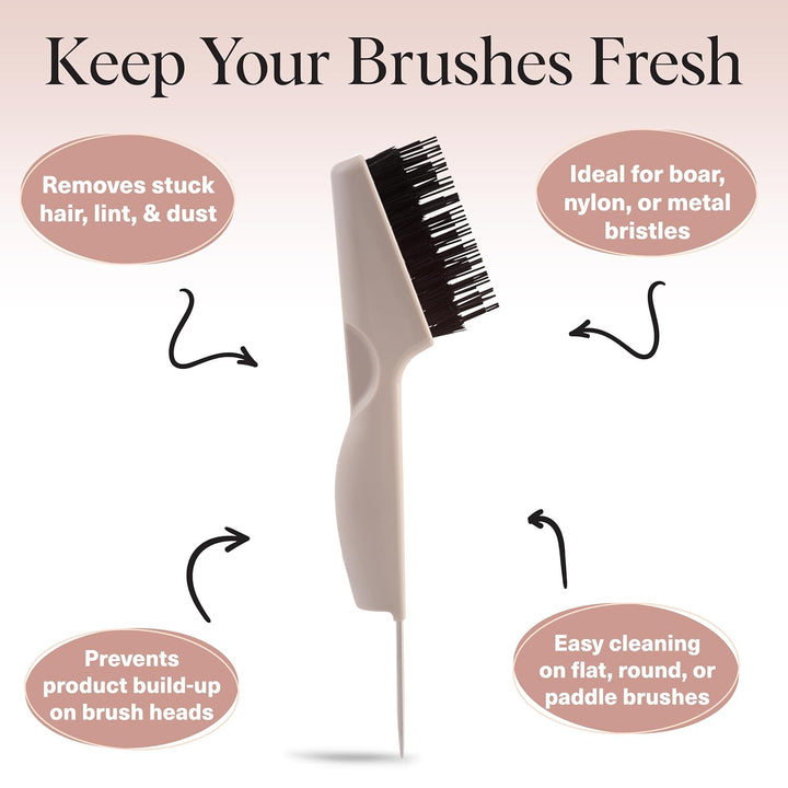 Hair Brush Cleaner Tool | Double-Sided 2-In-1 Brush Cleaner for Hair Brushes & Combs | Eco-Friendly Cleaning Tool with Pick & Bristles, Perfect Gifts for Women | Hair Stylist Essentials