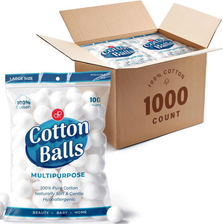 100 Count [Large Size] Cotton Balls, 100% Pure Cotton for Nail Polish and Make-Up Removal, Applying Oil Lotion or Powder, Perfect for Multi-Purpose Use, Soft and Absorbent (100 Count)