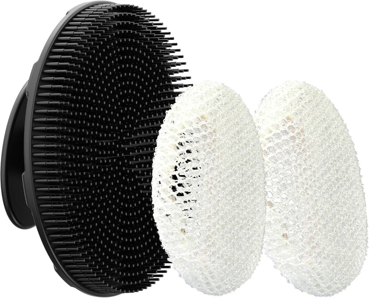 Food-Grade Soft Silicone Body Scrubber Shower Brush Handheld Cleansing Skin Brush, Gentle Exfoliating and Lather Well (Black)