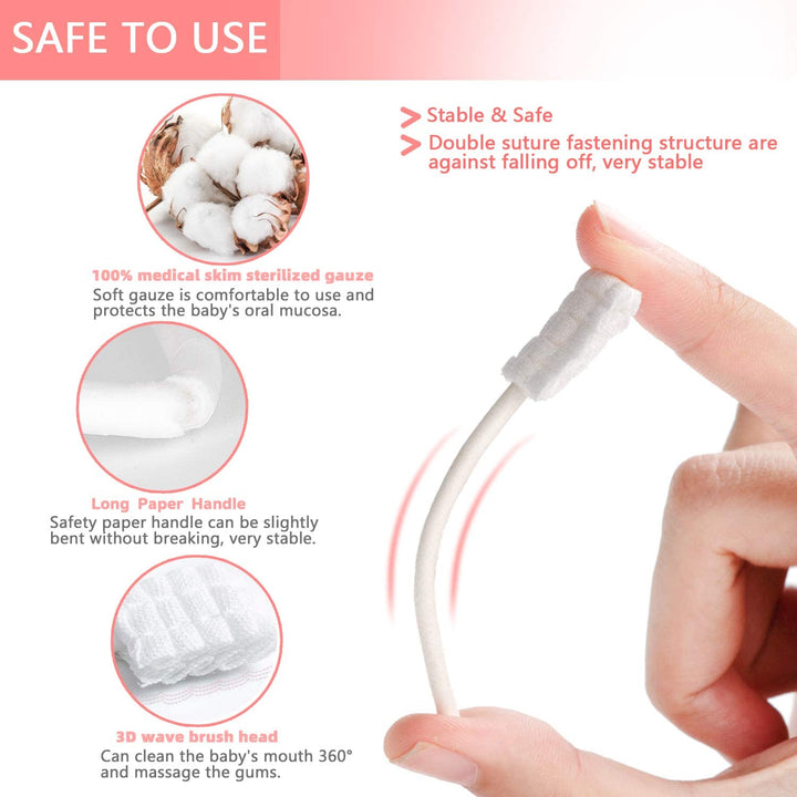 Baby Tongue Cleaner, 42Pcs Disposable Infant Toothbrush, Gauze Gum Cleaner Baby Oral Cleaning Stick Dental Care for 0-36 Months + Free 1 Finger Toothbrush