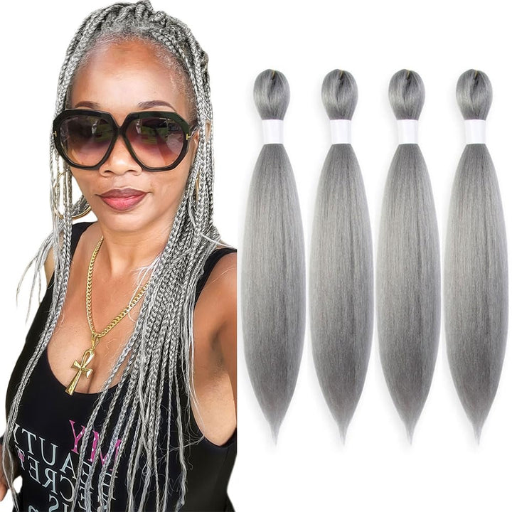 Purple Braiding Hair 20 Inch Pre Stretched Hair Long Straight Crochet Braids Yaki Texture Synthetic Fiber 4 Packs (Dark Purple)