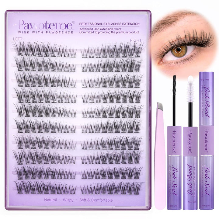 Lash Extension Kit DIY 280Pcs Lash Clusters Eyelash Extension Kit, 9-16Mm 30D 40D Individual Lashes Kit with Lash Bond and Seal, Lash Tweezers for Self Use (30D&40D, 0.07D, 9-16Mm, Kit)