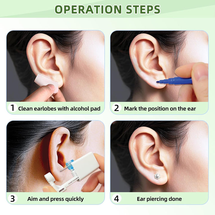 24 Pcs Ear Piercing Kit: Disposable Ear Piercing Gun Kit with 8 Guns, 8 Pcs Earrings Stud, 8 Pcs Cleaning Pads